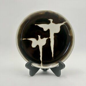 Vintage Ceramic Plate With Abstract Bird Design